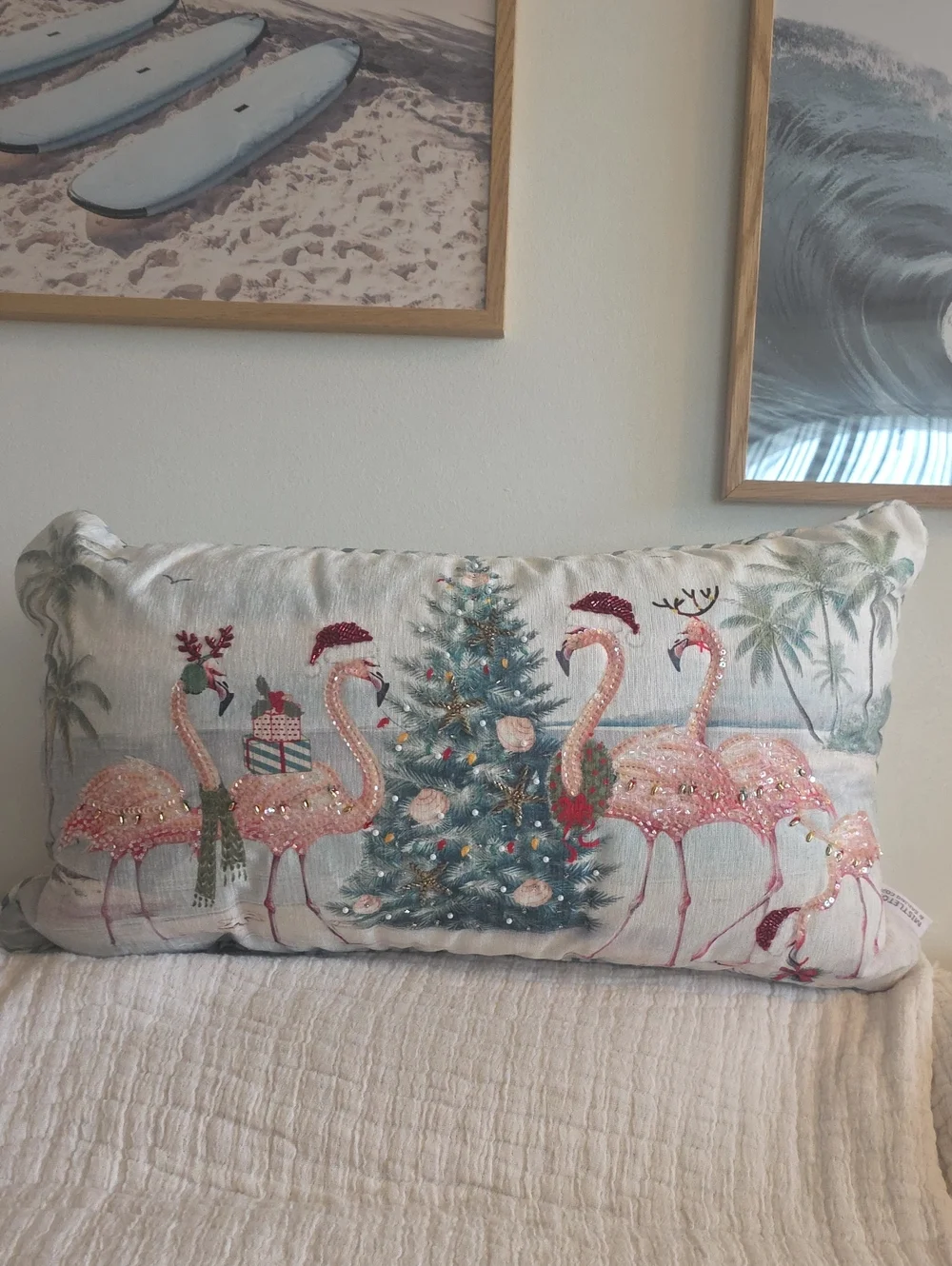 Holiday Flamingo Decorative Pillow - Pink & Teal